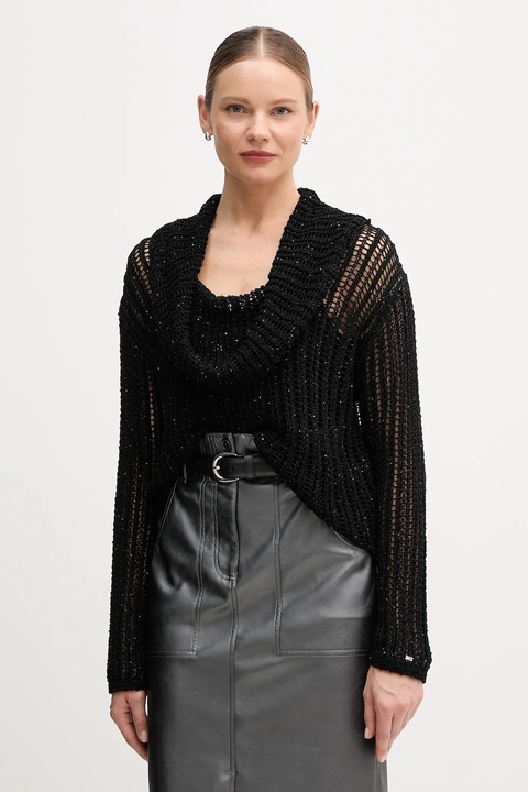 Tommy Hilfiger sweter damski kolor czarny lekki z półgolfem WW0WW46762 - zdjęcie produktu nr 1