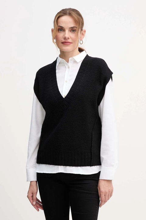 United Colors of Benetton kamizelka z dodatkiem wełny damski kolor czarny 126WD4033 - zdjęcie produktu nr 1