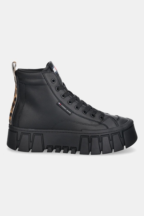 Tommy Jeans sneakersy skórzane TJW VULC FLATFORM LEOPARD damskie kolor czarny EN0EN02858 - zdjęcie produktu nr 2