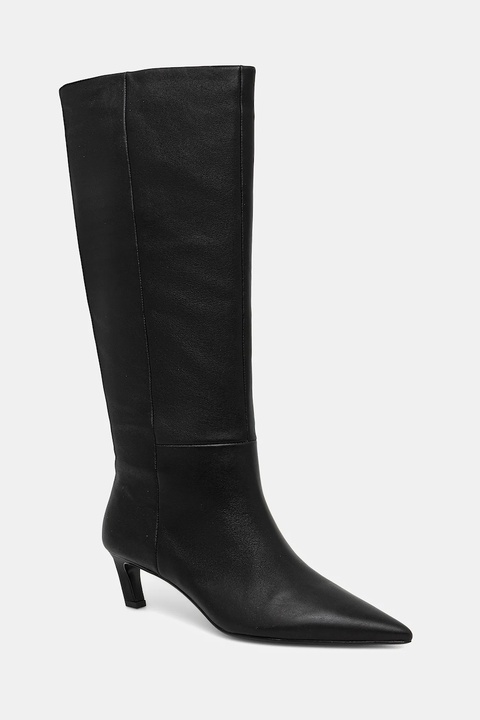 Calvin Klein kozaki skórzane ESS KITTEN HEEL LONG BOOTS damskie kolor czarny na szpilce HW0HW02690 - zdjęcie produktu nr 1