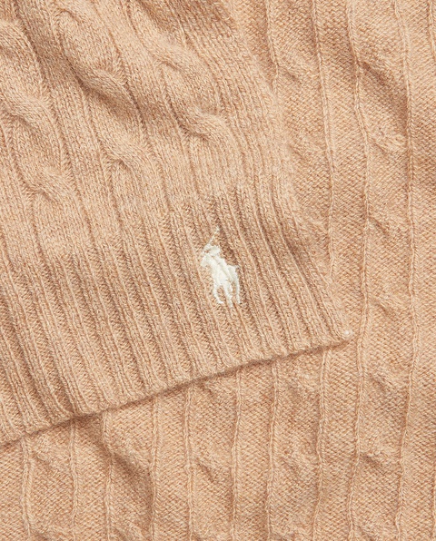 RALPH LAUREN - Beżowy wełniano-kaszmirowy szalik z czapką z logo - zdjęcie produktu nr 2