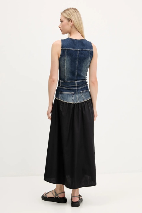 Desigual sukienka POPLIN kolor granatowy midi rozkloszowana 25WWVD03 - zdjęcie produktu nr 2