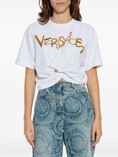 Versace embellished knot-detail T-shirt - White - zdjęcie produktu nr 1