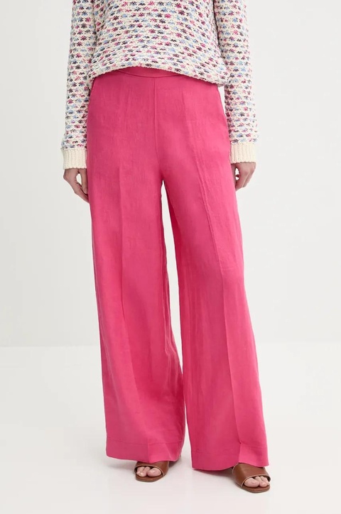 United Colors of Benetton spodnie lniane damskie kolor różowy proste high waist 4AGHDF08K - zdjęcie produktu nr 1
