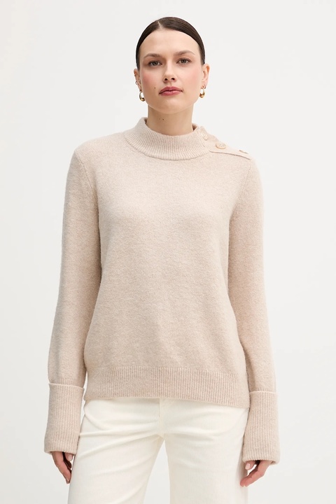 Marc Aurel sweter z domieszką wełny damski kolor beżowy z półgolfem 8064-8000-82028 - zdjęcie produktu nr 1
