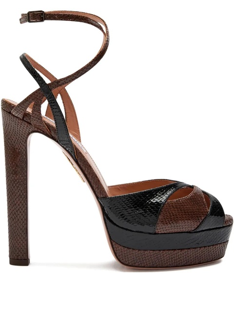 Aquazzura 130mm Plateau snake-embossed leather sandals - Brown - zdjęcie produktu nr 1