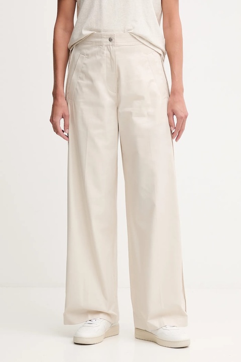 Calvin Klein Jeans spodnie bawełniane damskie kolor beżowy szerokie high waist LV044D612G - zdjęcie produktu nr 1