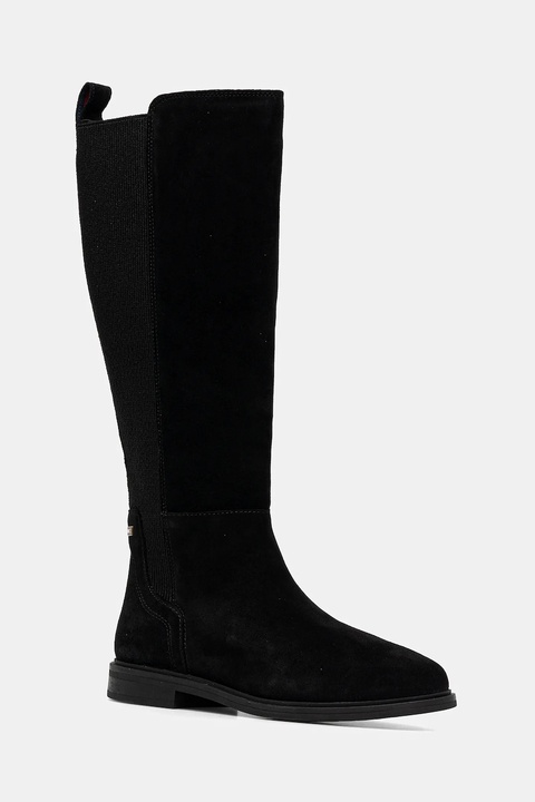 Tommy Hilfiger kozaki zamszowe FLAG SUEDE LONG BOOT damskie kolor czarny na płaskim obcasie FW0FW08779 - zdjęcie produktu nr 2