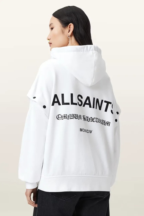 AllSaints bluza bawełniana OMNIUM damska kolor biały z kapturem gładka W268JB - zdjęcie produktu nr 1