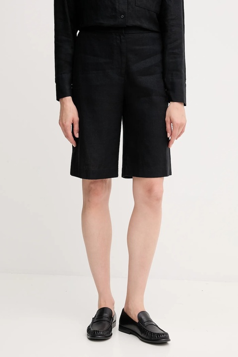Tommy Hilfiger szorty lniane damskie kolor czarny gładkie high waist WW0WW46824 - zdjęcie produktu nr 2