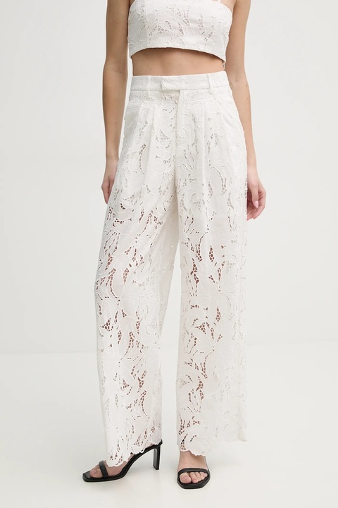 ISABELLE BLANCHE spodnie damskie kolor biały szerokie high waist IS25SS-P136-T020 - zdjęcie produktu nr 1