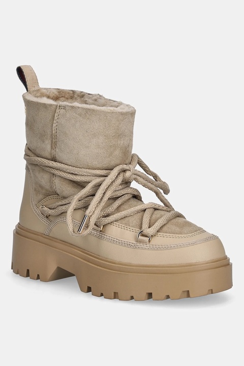 Tommy Hilfiger śniegowce REAL SHEARLING LACEUP damskie kolor beżowy FW0FW08996 - zdjęcie produktu nr 1