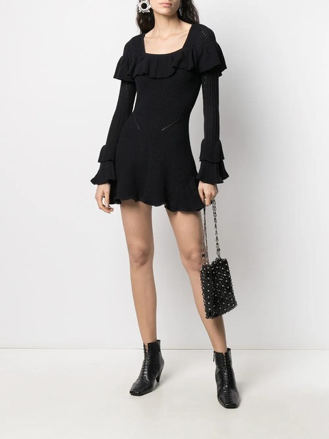 Self-Portrait ruffled knitted mini dress - Blue - zdjęcie produktu nr 1