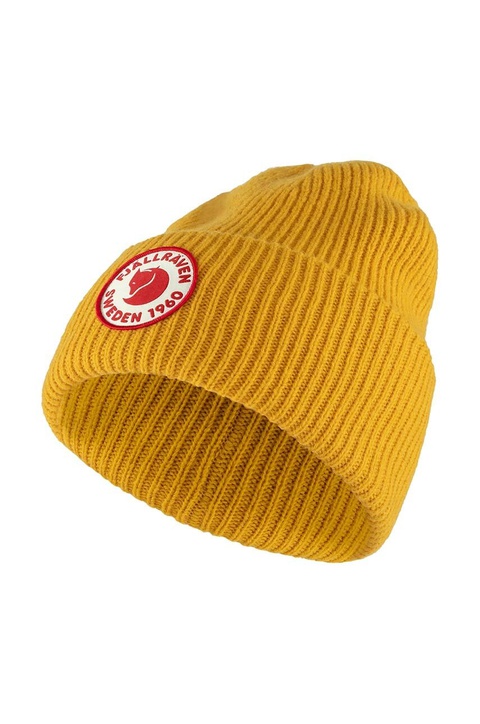 Fjallraven czapka wełniana 1962 Logo kolor żółty z grubej dzianiny wełniana - zdjęcie produktu nr 1