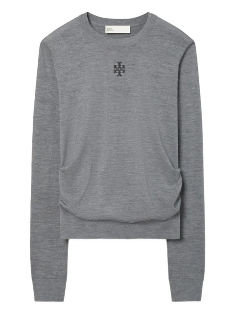 Tory Burch logo-embroidered wool sweater - Grey - zdjęcie produktu nr 1