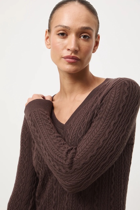 Medicine sweter z wełny merino damski kolor brązowy lekki - zdjęcie produktu nr 2