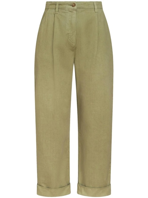ETRO cropped herringbone-pattern cotton chinos - Green - zdjęcie produktu nr 1