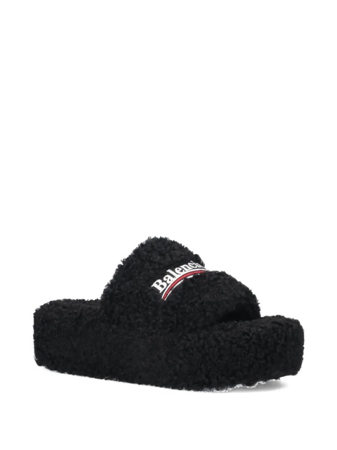 Balenciaga logo-embroidered shearling sandals - Black - zdjęcie produktu nr 1
