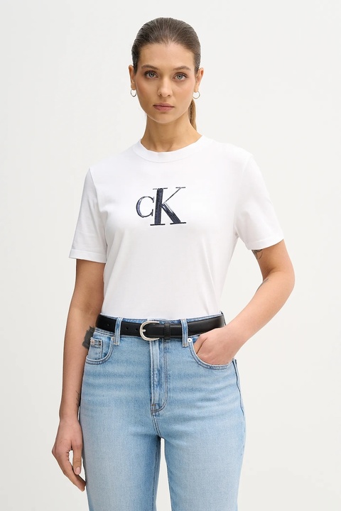 Calvin Klein Jeans t-shirt bawełniany damski kolor biały LV044E215G - zdjęcie produktu nr 1