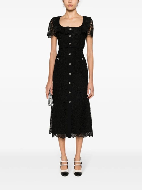 Self-Portrait floral-macramé belted midi dress - Black - zdjęcie produktu nr 2