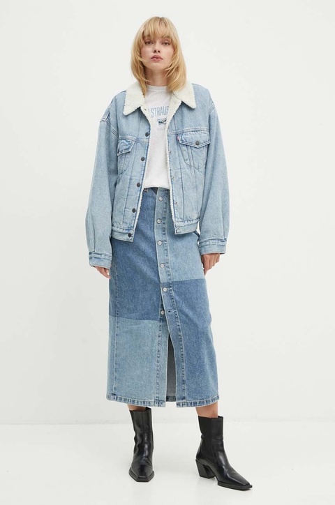Levi's kurtka jeansowa damska kolor niebieski przejściowa oversize A4435 - zdjęcie produktu nr 2