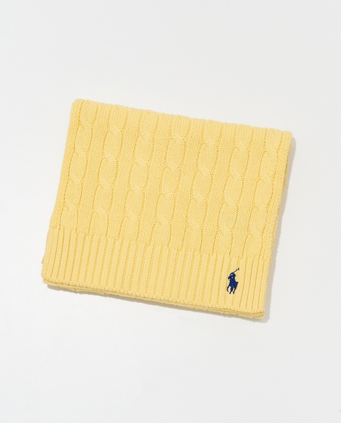 RALPH LAUREN - Wełniany żółty szalik z logo - zdjęcie produktu nr 1