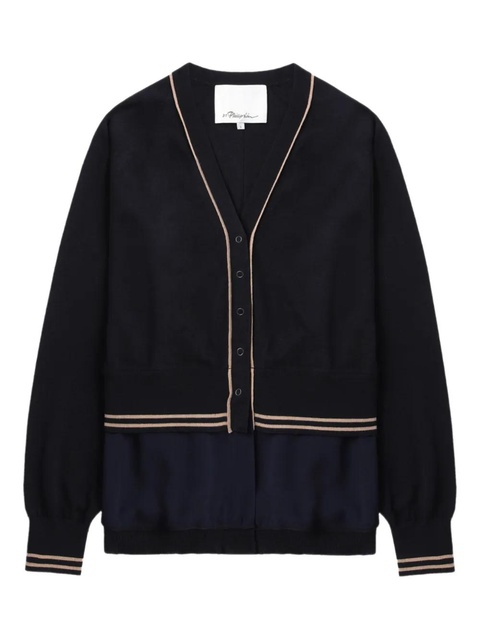 3.1 Phillip Lim chiffon-hem V-neck wool cardigan - Blue - zdjęcie produktu nr 1