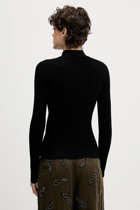 Sisley sweter z dodatkiem wełny damski kolor czarny lekki 1QNQL300E - zdjęcie produktu nr 2