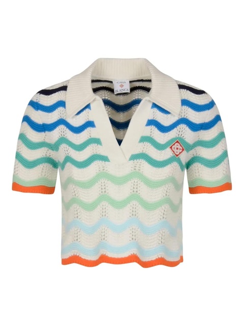 Casablanca wave-pattern polo top - White - zdjęcie produktu nr 1