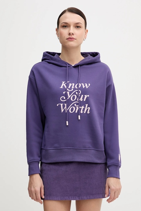 United Colors of Benetton bluza damska kolor fioletowy z kapturem z nadrukiem 3WNWD201C - zdjęcie produktu nr 1