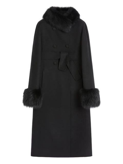 Valentino Garavani faux fur-trimmed double-breasted coat - Black - zdjęcie produktu nr 1