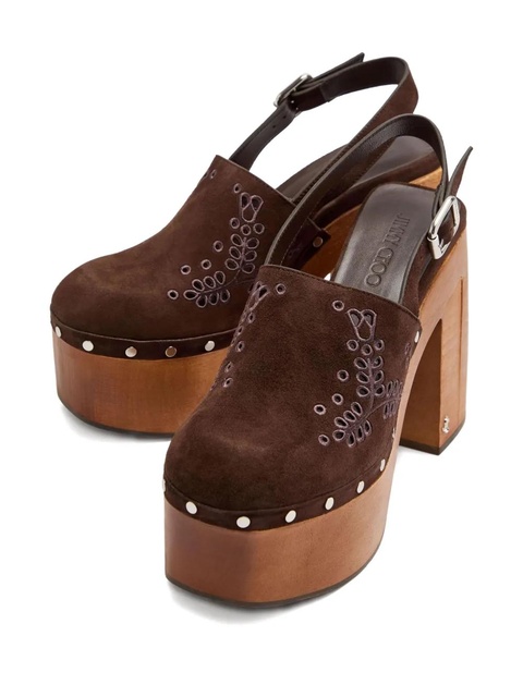 Jimmy Choo 135mm Alida embroidery platform clogs - Brown - zdjęcie produktu nr 2