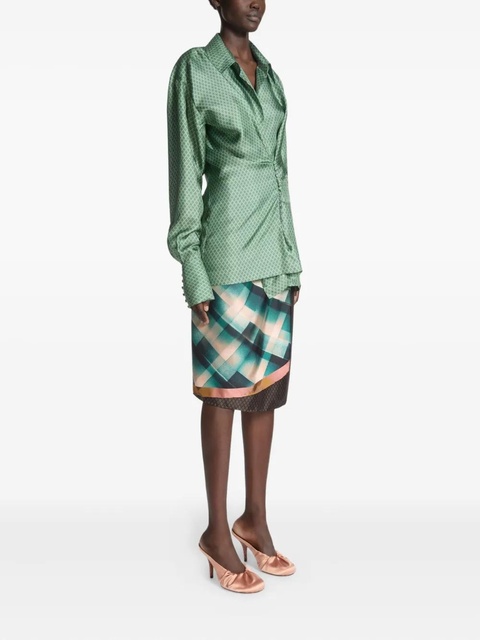DRIES VAN NOTEN draped silk geometric blouse - Green - zdjęcie produktu nr 2
