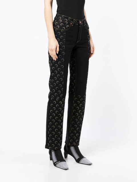 Marine Serre crescent moon-print straight-leg jeans - Black - zdjęcie produktu nr 2