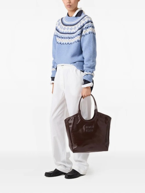 Miu Miu Ivy logo leather-lettering tote bag - Brown - zdjęcie produktu nr 1