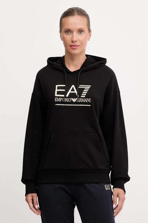 EA7 Emporio Armani bluza damska kolor czarny z kapturem z aplikacją AF12473.7W000417 - zdjęcie produktu nr 1