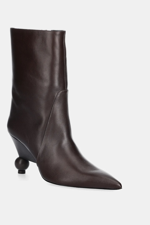 Weekend Max Mara botki skórzane Rollio damskie kolor brązowy na słupku 2525796055600 - zdjęcie produktu nr 1