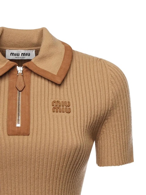 Miu Miu ribbed polo shirt - Neutrals - zdjęcie produktu nr 1