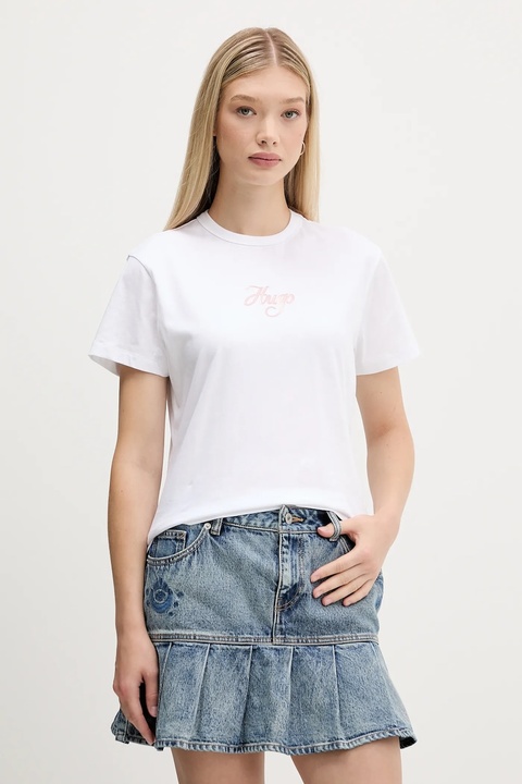 HUGO t-shirt bawełniany damski kolor biały 50550117 - zdjęcie produktu nr 1