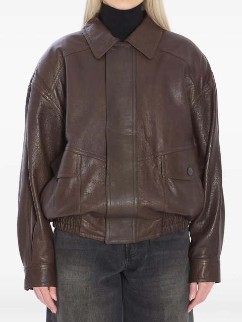 Saint Laurent pointed-collar balloon-seelves lambskin jacket - Brown - zdjęcie produktu nr 1