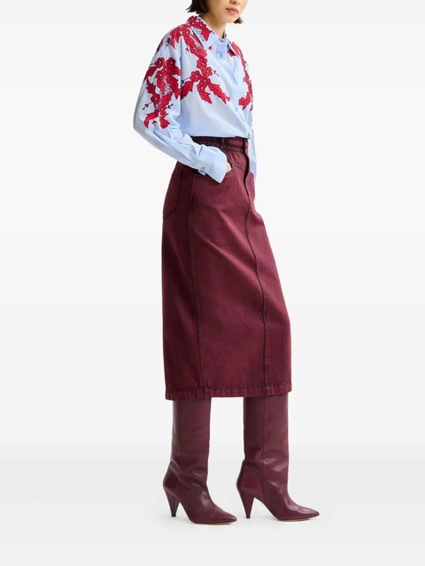 Essentiel Antwerp elasticated-waistband denim midi straight skirt - Red - zdjęcie produktu nr 2