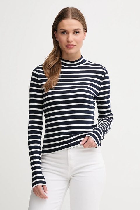 Tommy Hilfiger longsleeve bawełniany kolor granatowy z półgolfem WW0WW47307 - zdjęcie produktu nr 1
