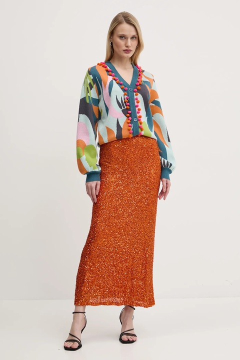 Never Fully Dressed spódnica Rust Sequin Dorris kolor pomarańczowy maxi prosta NFDSK634 - zdjęcie produktu nr 2