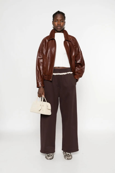 Magda Butrym lace-detail cotton track pants - Brown - zdjęcie produktu nr 2