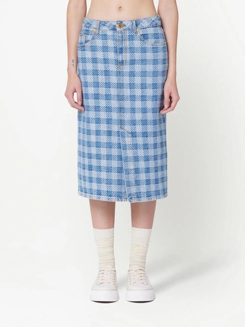 AMI Paris gingham denim pencil skirt - Blue - zdjęcie produktu nr 2