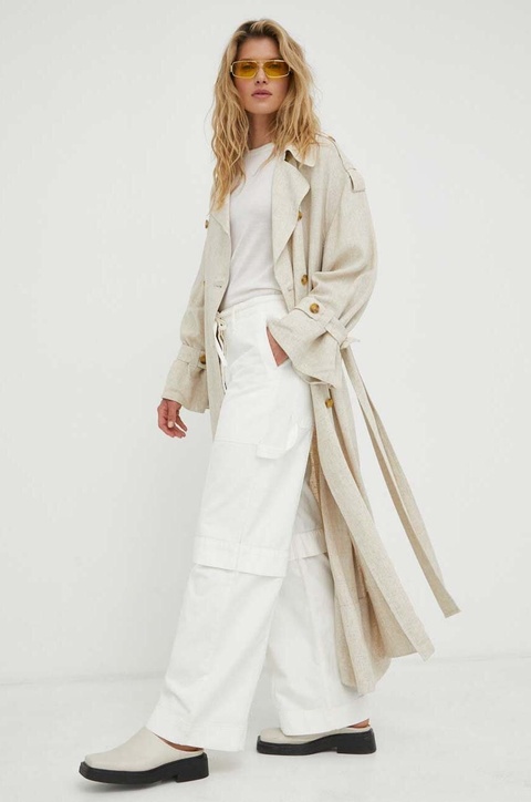 Day Birger et Mikkelsen spodnie bawełniane kolor biały szerokie high waist - zdjęcie produktu nr 2