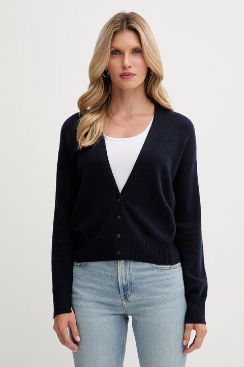 United Colors of Benetton kardigan z dodatkiem wełny damski kolor granatowy lekki 102HD6052 - zdjęcie produktu nr 1