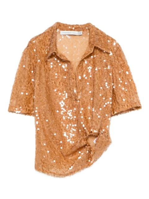 Christopher Esber sequin-embellished polo top - Brown - zdjęcie produktu nr 1