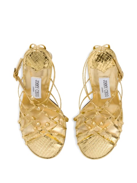 Jimmy Choo 90mm leather heeled sandals - Gold - zdjęcie produktu nr 2