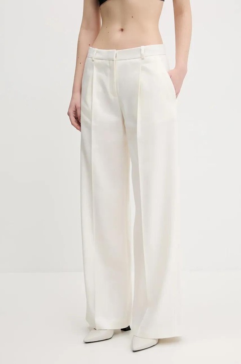 HUGO spodnie lniane damskie kolor beżowy szerokie high waist 50537619 - zdjęcie produktu nr 1